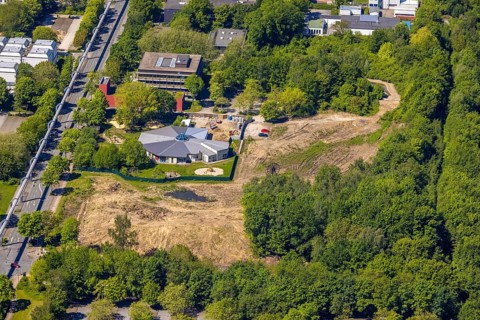 Aerial view, HoKiDo day-care centre at the Technical University of Dortmund, Eichlinghofen,