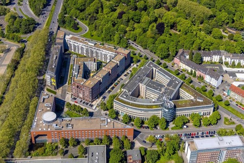 Aerial view, Berswordt-Quartier, Berswordt-Carrée, Berswordtstraße, Westfalenhalle, Dortmund, Ruhr