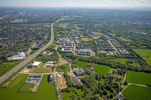 Aerial view, Dortmund University of Technology and Dortmund Technology Park, construction site and