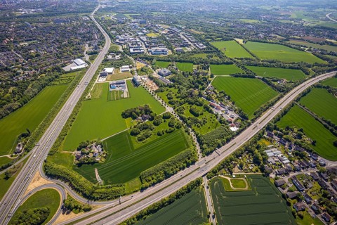 Aerial view, Dortmund University of Technology and Dortmund Technology Park, construction site and