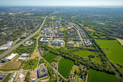 Aerial photograph, Dortmund University of Technology and Dortmund Technology Park, Oespel,