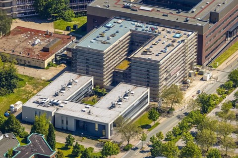 Aerial view, Dortmund University of Technology and Technology Park, construction site and new