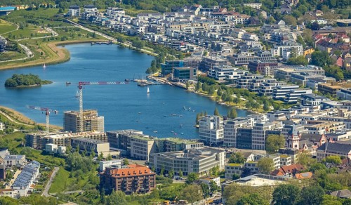 Aerial view, Phoenix-See, Ruhrallee, Dortmund, Ruhr area, North Rhine-Westphalia, Germany, DE,