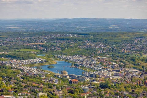 Aerial view, Phoenix Lake, Ruhrallee, Dortmund, Ruhr area, North Rhine-Westphalia, Germany, DE,