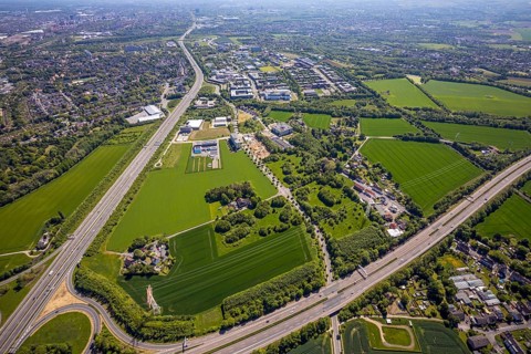 Aerial view, Dortmund University of Technology and Dortmund Technology Park, construction site and
