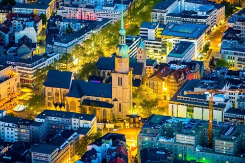 Aerial view, evang. Reinoldikirche, Evang. Stadtkirche St. Marien, City, Dortmund, Ruhr area, North