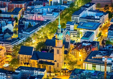 Aerial view, evang. Reinoldikirche, Evang. Stadtkirche St. Marien, City, Dortmund, Ruhr area, North