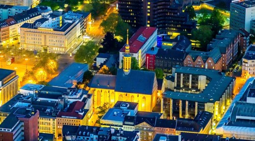 Aerial view, Probsteikirche St. Johannes Baptist, City, Dortmund, Ruhr area, North