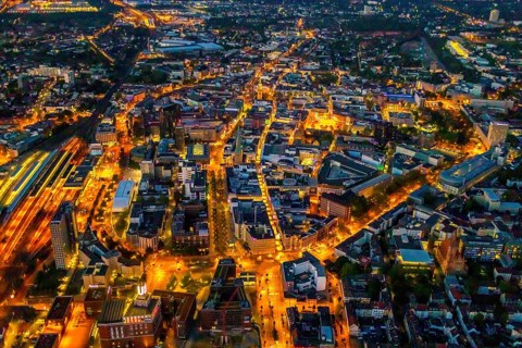 Aerial view, Dortmund main station and city centre, Harenberg City-Center, RWE Tower, German