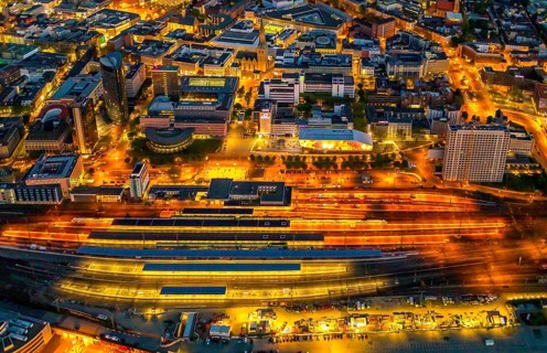 Aerial view, Dortmund main station and city centre, Harenberg City-Center, RWE Tower, German
