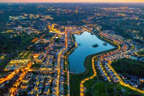 Aerial view, Phoenix Lake and Florian Tower, Hörde, Dortmund, Ruhr area, North Rhine-Westphalia,