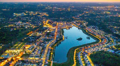 Aerial view, Phoenix Lake and Florian Tower, Hörde, Dortmund, Ruhr area, North Rhine-Westphalia,