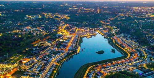 Aerial view, Phoenix Lake and Florian Tower, Hörde, Dortmund, Ruhr area, North Rhine-Westphalia,