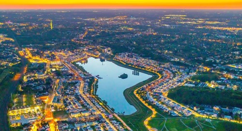Aerial view, Phoenix Lake and Florian Tower, Hörde, Dortmund, Ruhr area, North Rhine-Westphalia,