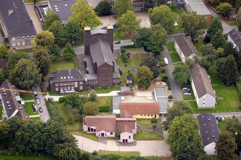 Aerial view, St. Charles Borromeo Catholic Church in the Dorstfeld district of Dortmund, Ruhr area,