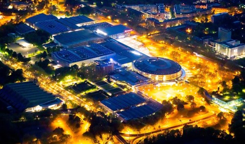 Aerial photography, Westfalenhallen, Westfalenhalle, Dortmund, Ruhr area, North Rhine-Westphalia,
