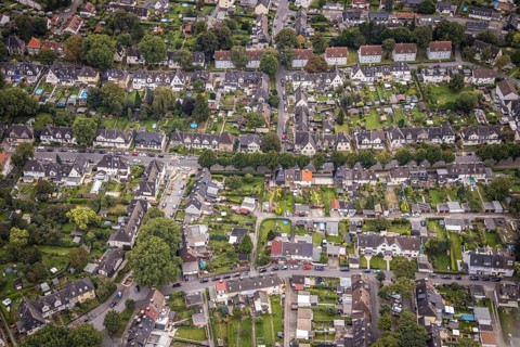 Aerial view, workers' housing estate Oberdorstfeld with Wittener Straße, Zollvereinstraße and