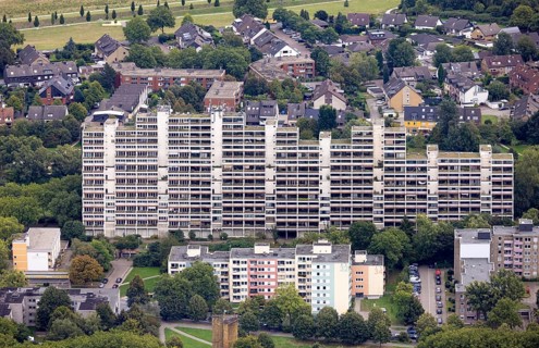 Aerial view, Dorstfelder Hannibal II building in the district Dorstfeld in Dortmund, Ruhr area,