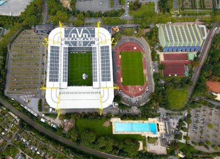 Aerial view, Signal Iduna Park Bundesliga stadium of BVB 09 and stadium Rote Erde in the district