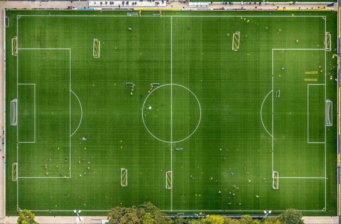 Aerial view, sports field and training facility BVB 09 Dortmund with the BVB Evonik football