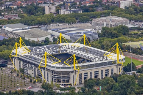 Aerial view, Signal Iduna Park Bundesliga stadium of BVB 09 in the Barop district of Dortmund, Ruhr
