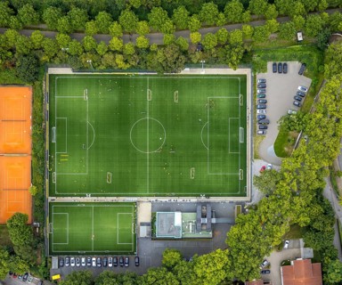 Aerial view, sports field and training facility BVB 09 Dortmund with the BVB Evonik football