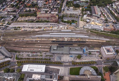 Aerial view, construction site at Dortmund Central Station in the City district of Dortmund, Ruhr