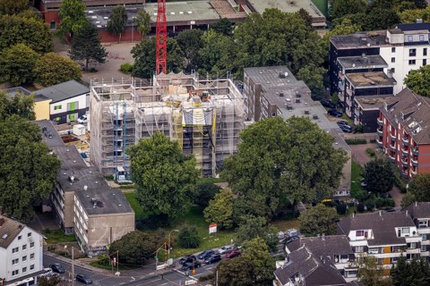 Aerial view, construction site with new building on Heiligegartenstraße in the Nordstadt district