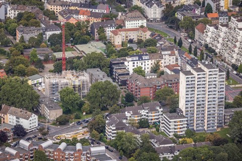 Aerial view, high-rise building on the corner of Heiligegartenstraße and Bornstraße and