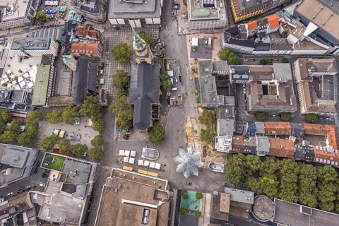 Aerial view, St. Reinoldi Church in the City district of Dortmund, Ruhr area, North