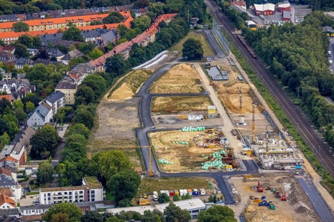 Aerial view, construction site Kronprinzenviertel for new construction of residential units Am
