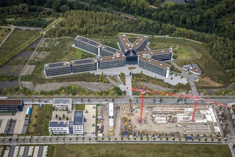 Aerial view, Phönix-West area with Amprion GmbH and construction site at Robert-Schuman-Straße in