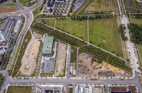 Aerial view, Phönix-West with Phönix Arcaden in the district Hörde in Dortmund, Ruhr area, North
