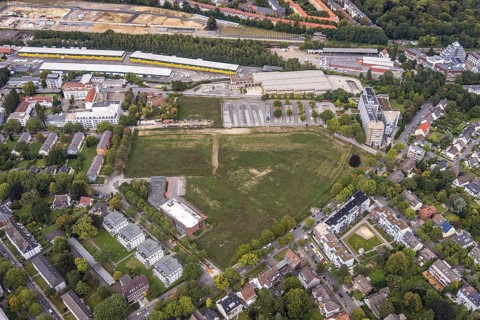 Aerial view, construction site Deggingstraße and Dortmunder Systemhaus in the district