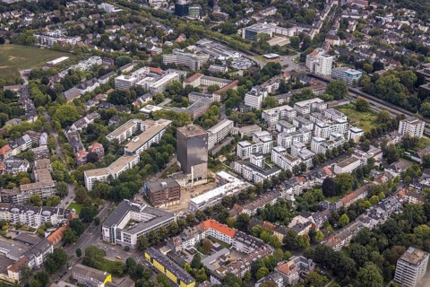 Aerial view, new office park at the Kronenburg on the site of the former Kronenbrauerei between