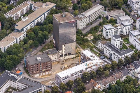 Aerial view, new office park at the Kronenburg on the site of the former Kronenbrauerei between