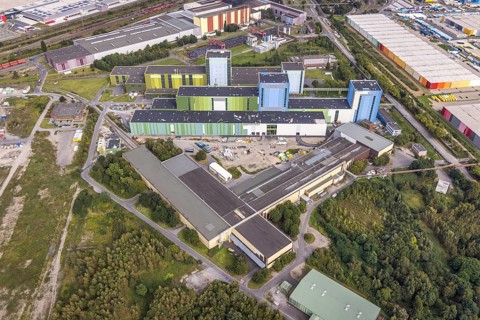 Aerial view, thyssenkrupp Steel Europe AG - FBA 10 on the site of the old Westfalenhütte in the