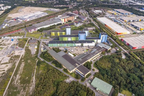 Aerial view, thyssenkrupp Steel Europe AG - FBA 10 on the site of the old Westfalenhütte in the