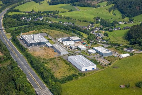 Aerial view, industrial area Buchholz, Ohm und Häner Metallwerk, Theile Metallverarbeitung,