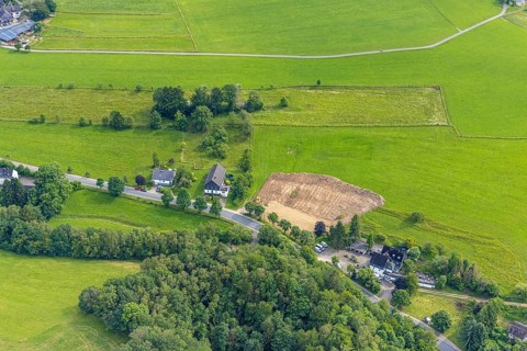 Aerial view, construction site Heerstraße, near quarry, Germinghausen, Drolshagen, Sauerland, North