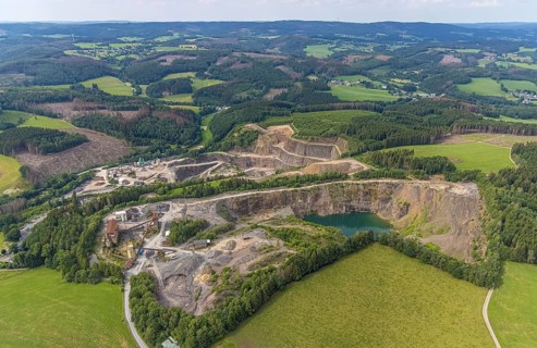 Aerial view, Basalt AG quarry and Robert Schulte quarry in Scheda, Drolshagen, Sauerland, North