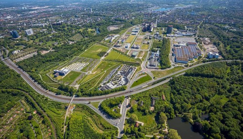 Aerial view, Phönix-West industrial estate and recreation area, Hörde, Dortmund, Ruhr area, North