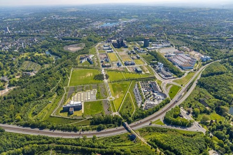 Aerial view, Phönix-West industrial estate and recreation area, Hörde, Dortmund, Ruhr area, North