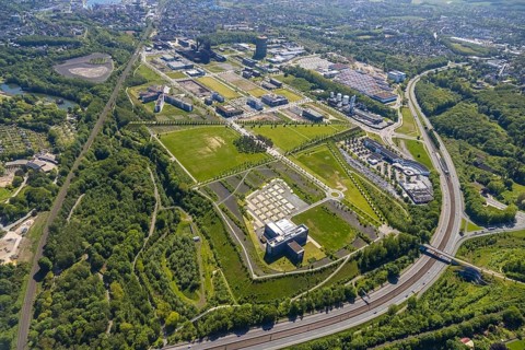 Aerial view, Phönix-West industrial estate and recreation area, Hörde, Dortmund, Ruhr area, North