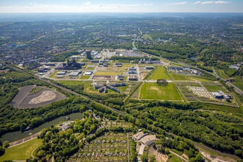 Aerial view, Phönix-West industrial estate and recreation area, Hörde, Dortmund, Ruhr area, North