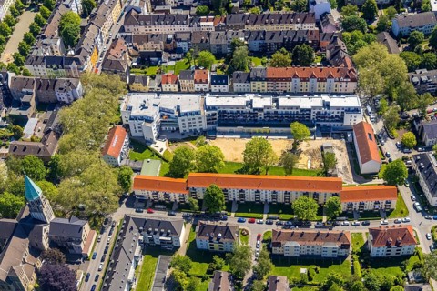 Aerial view, nursing home Am Heedbrink, Herz-Jesu-Kirche, Hörde, Dortmund, Ruhr area, North