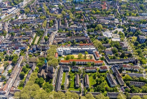 Aerial view, nursing home Am Heedbrink, Herz-Jesu-Kirche, Hörde, Dortmund, Ruhr area, North