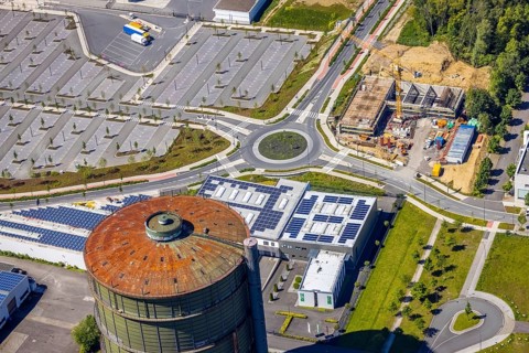 Aerial view, Phönix-West industrial estate and recreation area, Hörde, Dortmund, Ruhr area, North