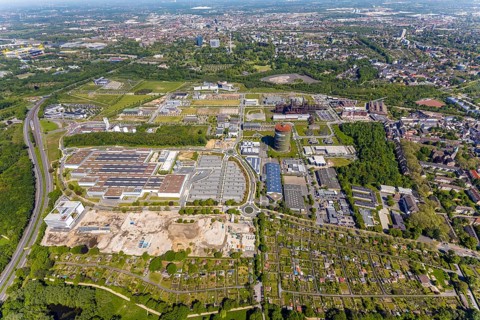 Aerial view, Phönix-West industrial estate and recreation area, Hörde, Dortmund, Ruhr area, North
