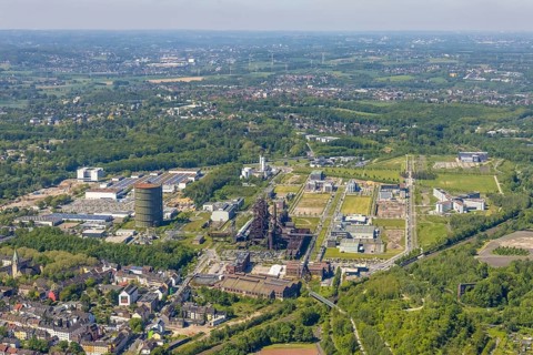 Aerial view, Phönix-West industrial estate and recreation area, Hörde, Dortmund, Ruhr area, North